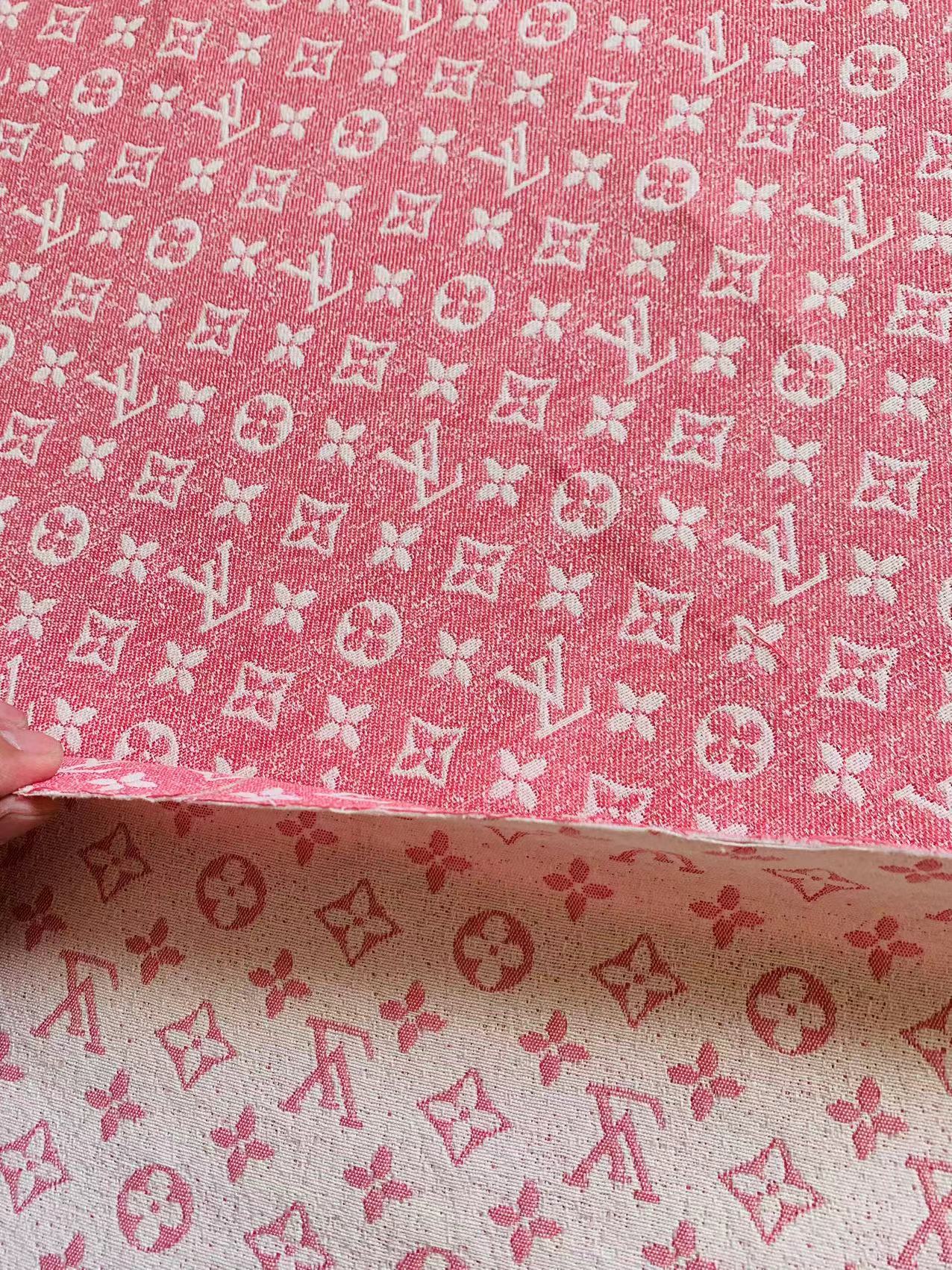 Fashion Pink LV Denim Woven Jacquard fabric ,Jean Fabric For Handmade Goods By Yard