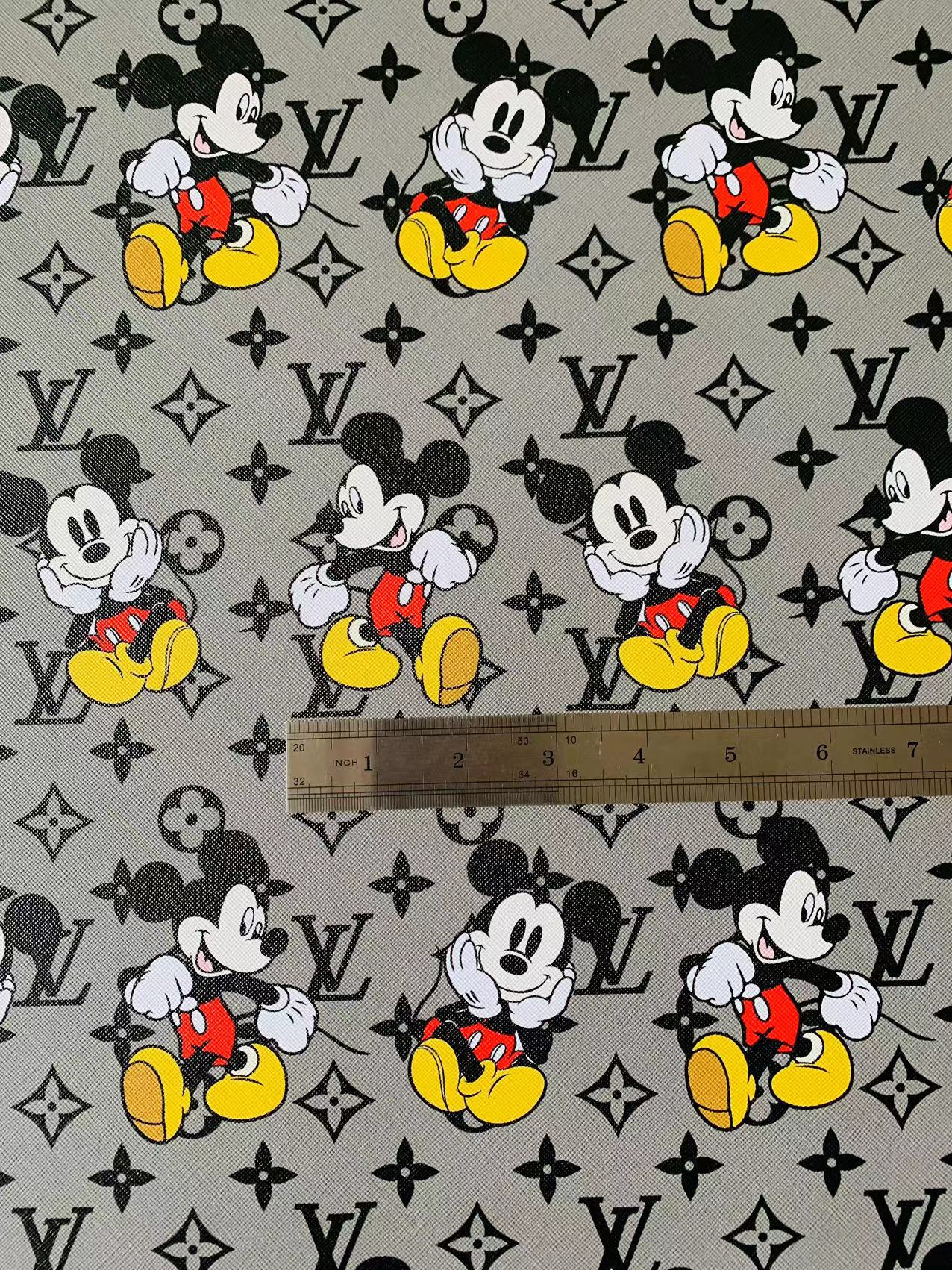 Gray Mickey Mouis With LV Leaher Fabric For Handmade Handicraft Sneakers Upholstery