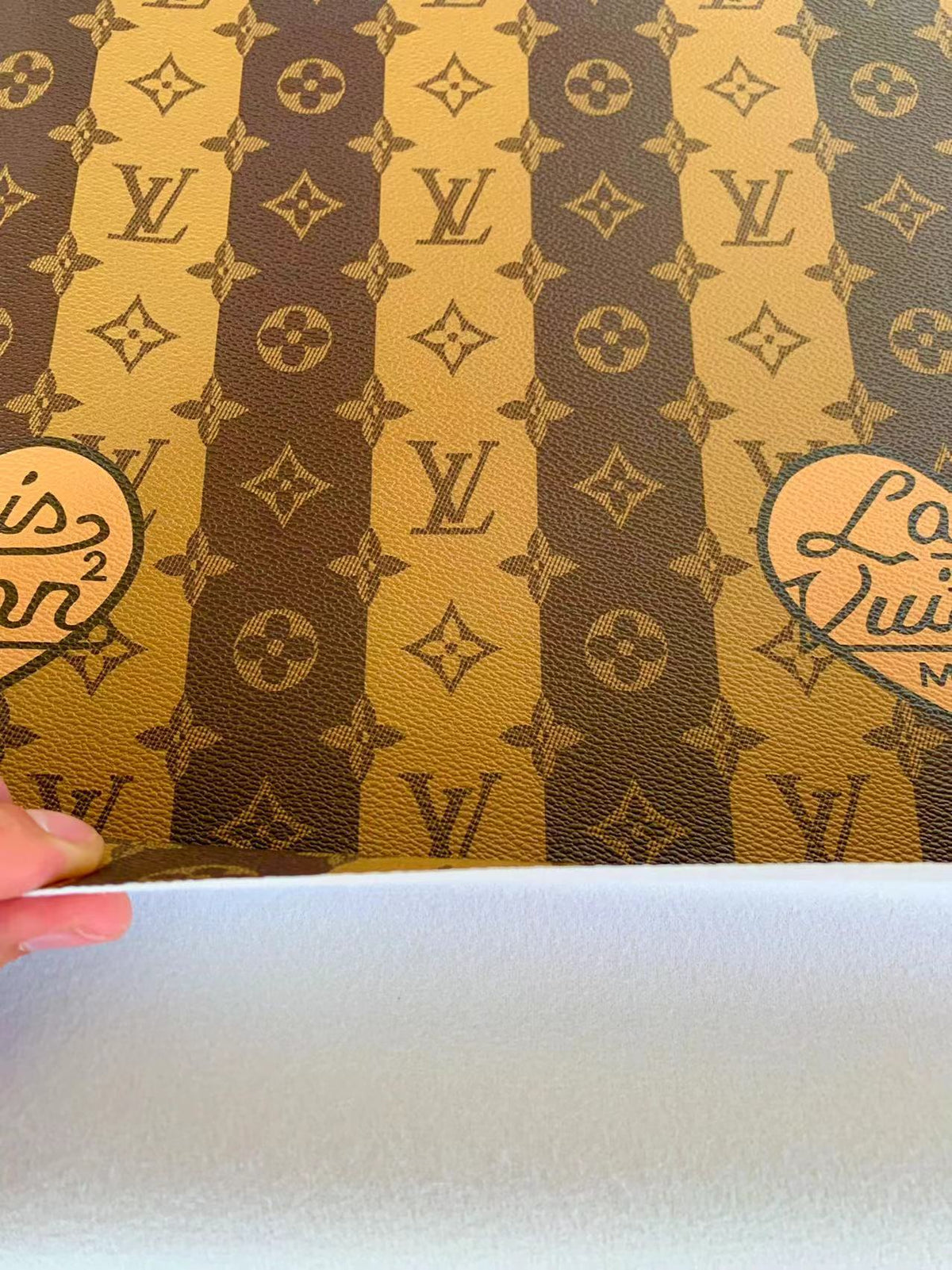 Fashion Yellow with Brown LV Stripe Leather Case Fabric,Handmade Bag Fabric,Hand-made Shoes Leather Fabric By Yard