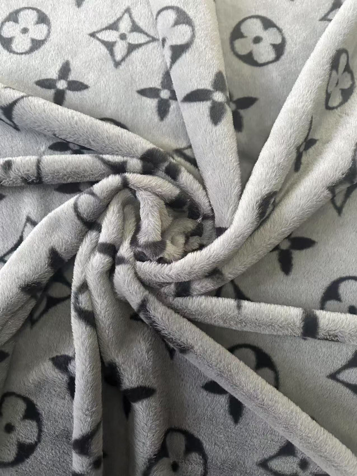 Big LV Design Gray NO LOGO Rabbit Plush Fabric, Cony Fabric For Handmade Clothing By Yard