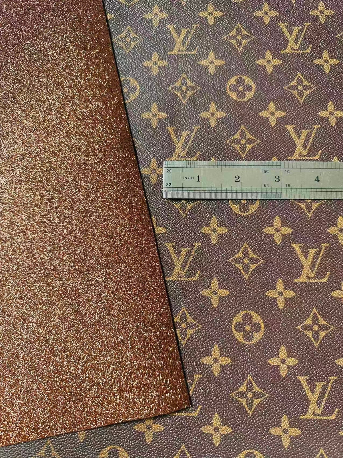 Classic LV Brown Glitter Background Leather For DIY Handicraft Goods