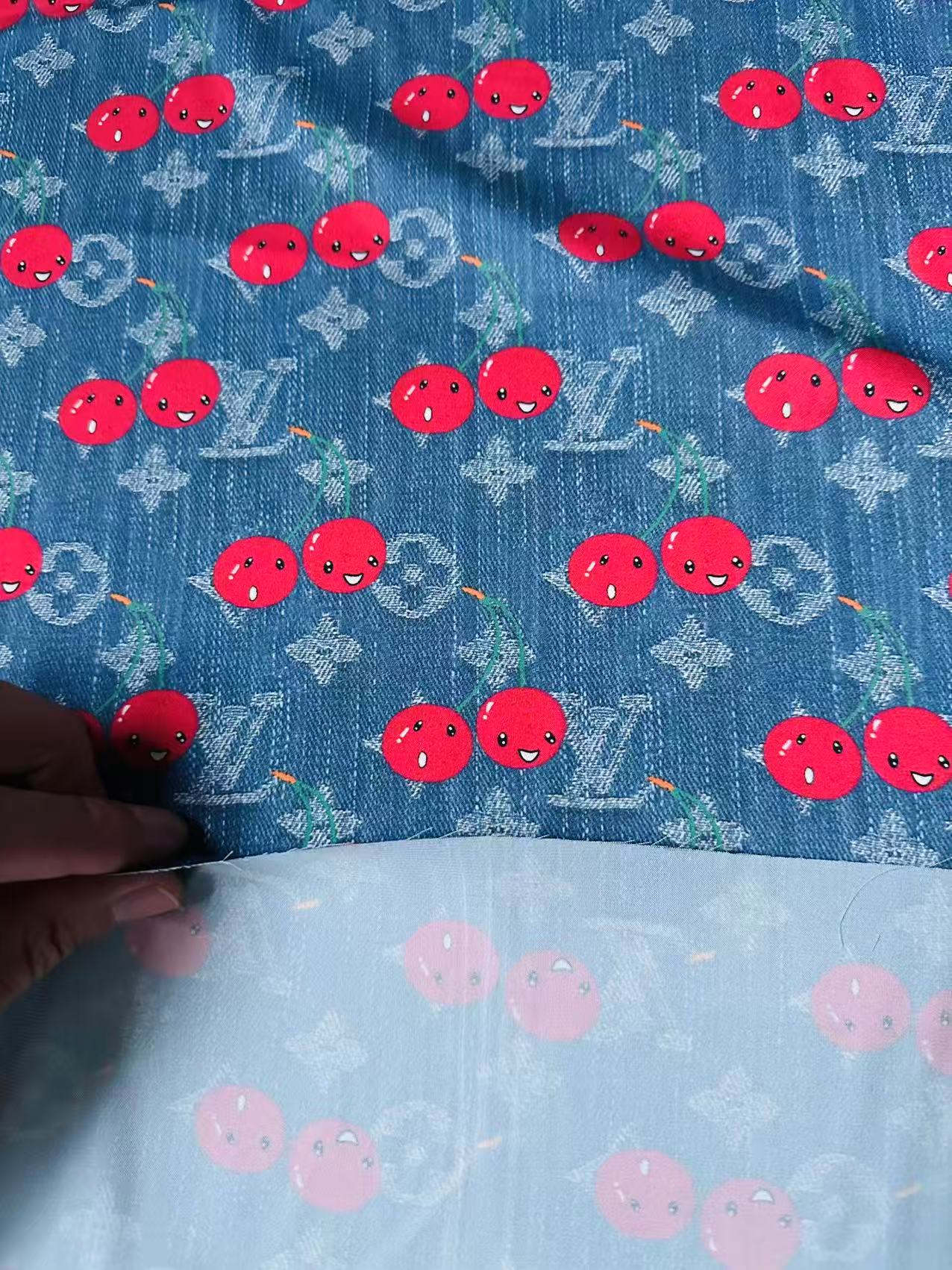 Craft Denim Design Cherry Silk Printing Cloth Fabric For Handmade Handicraft Goods By Yard