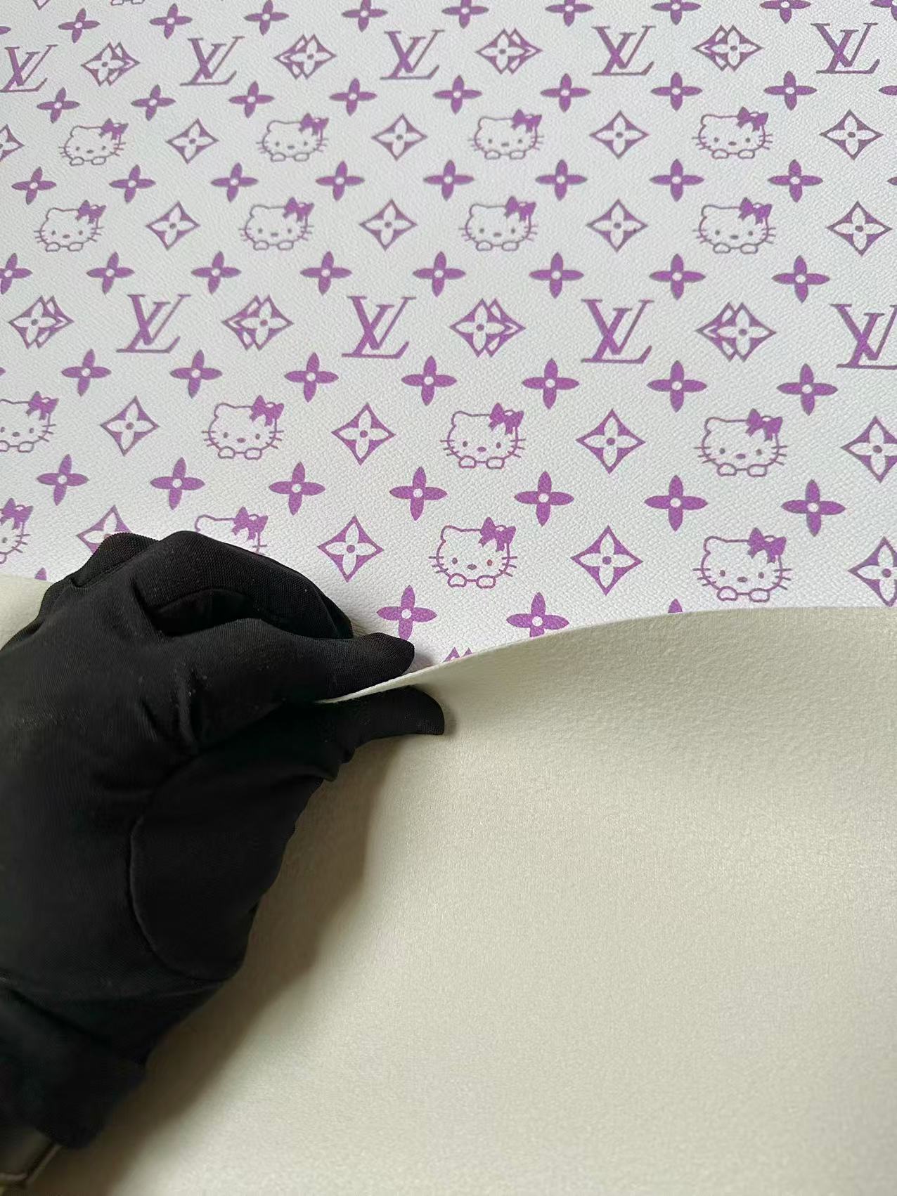 Fashion LV With Hello Kitty Crafting leather fabric Bag leather ,shoes ,Handicraft leather(Purple)