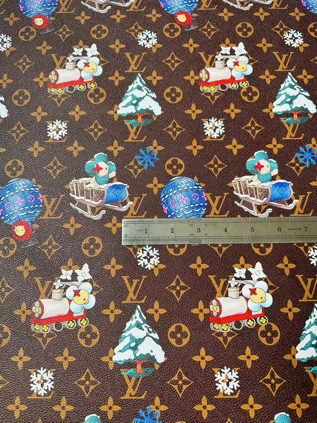 Fashion LV With Merry Christmas Snow Leather Fabric For Handmade Shoes,Car Upholstery Goods By Yard