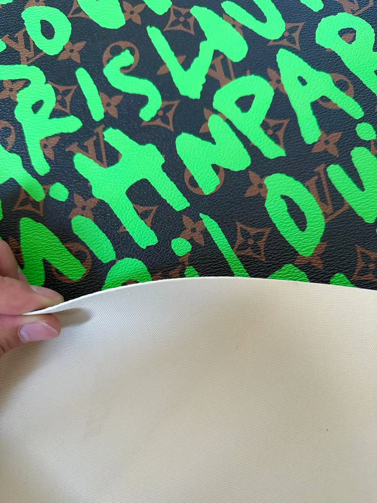 Craft LV BIG Size Graffiti Letter Design Vinyl Leather for Handmade Sneaker,Car Upholstery Leather(Green)