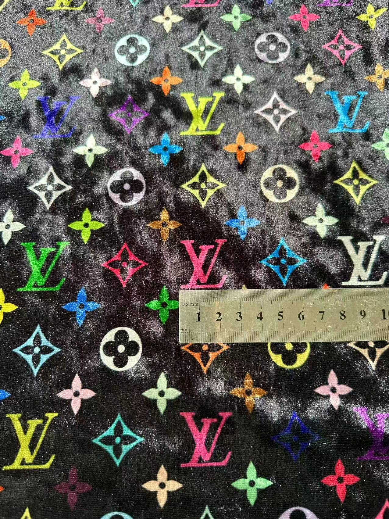 Craft Colorful Black Luxury LV Knitting Velvet Fabric For Handmade Sneaker,Car Upholstery and Clothing By Yard