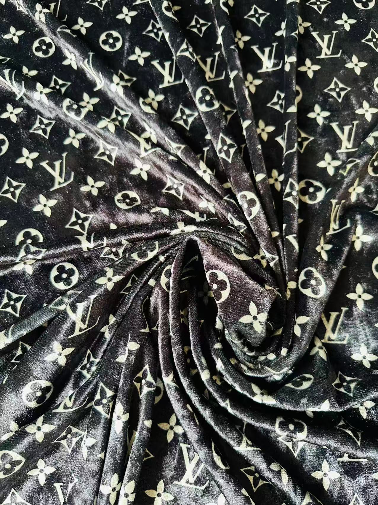 Craft Luxury Black With White LV Knitting Velvet Fabric For Handmade Sneaker,Car Upholstery and Clothing By Yard