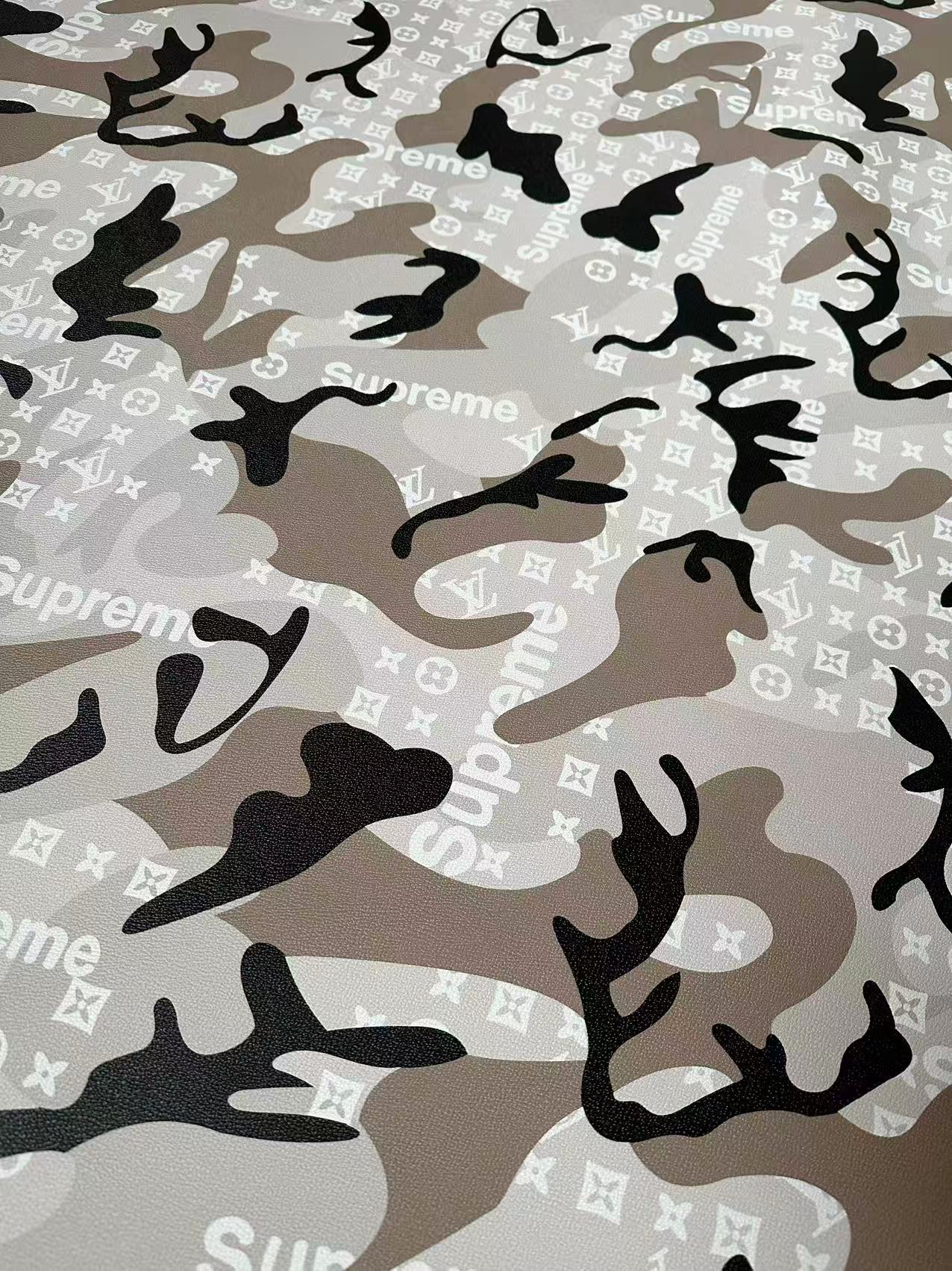 Fashion Gray LV With Supreme Camouflage Leather Fabric For Handmade Sneaker,Upholstery Goods