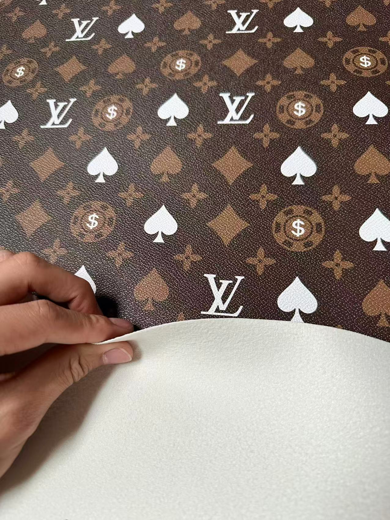 Craft Las Vegas Playing Cards With LV Leather Fabric For Handmade Shoes, Sneaker Handicraft Goods By Yard(Brown)
