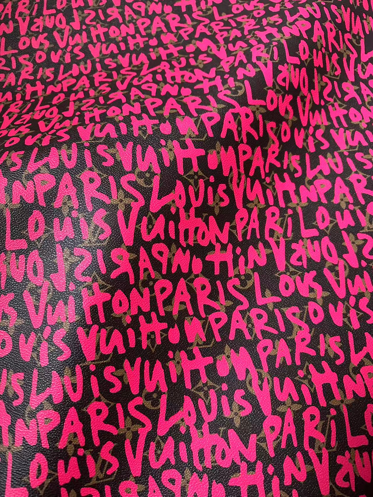 Fashion Pink Graffiti LV Leather Fabric For Handmade Sneaker ,Bag Goods