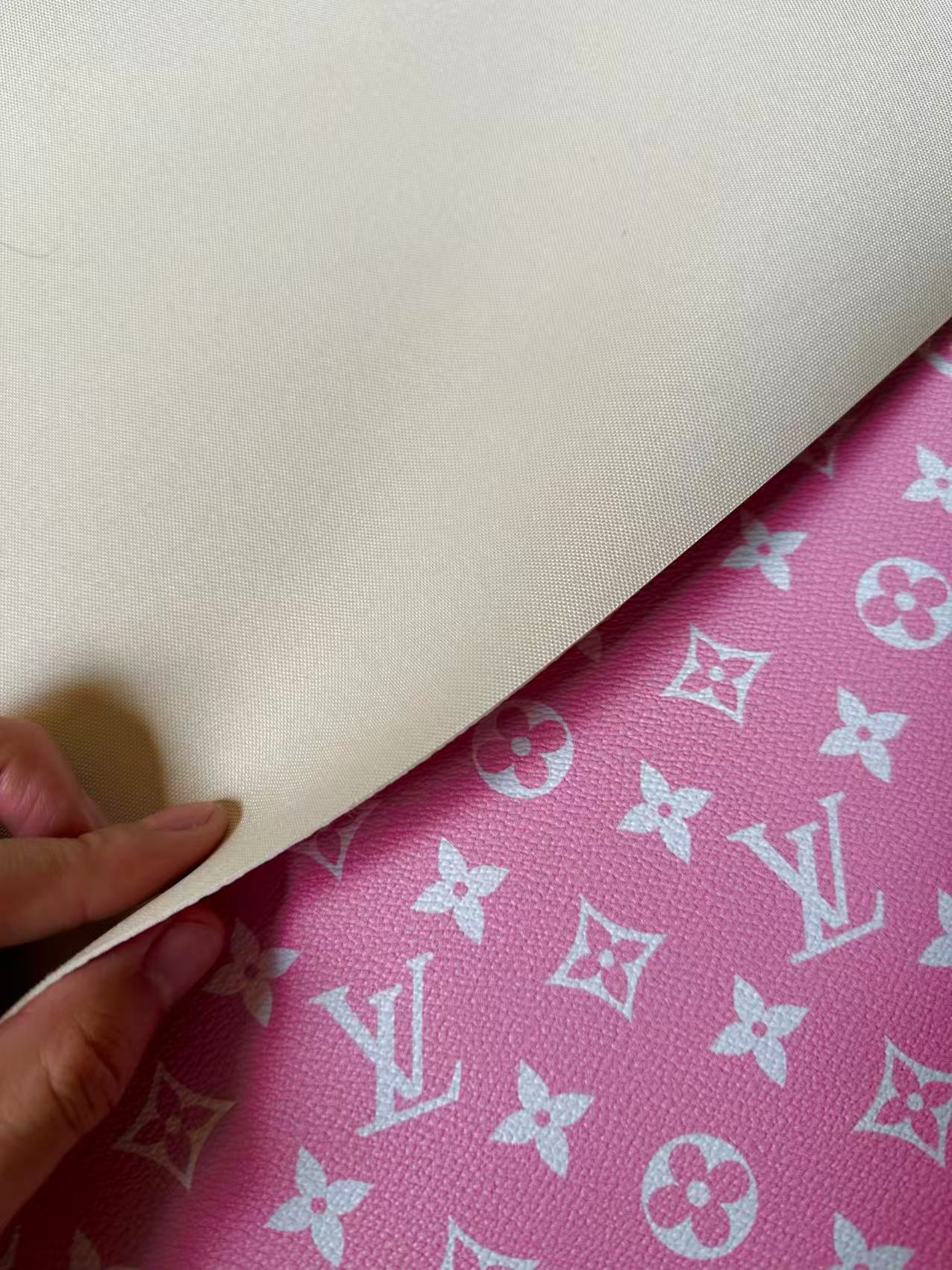Fashion Pink LV Vinyl Leather for Handmade Shoes Bag And Car Upholstery Leather By Yard