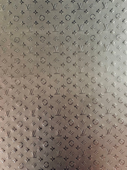 Fashion Embossed LV Crafting Leather Fabric For Handmade Bags ,Shoes and DIY Handicrafts By Yards (Black)