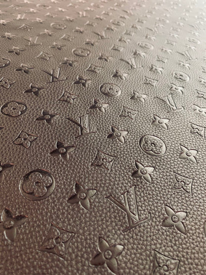 Fashion Embossed LV Crafting Leather Fabric For Handmade Bags ,Shoes and DIY Handicrafts By Yards (Black)