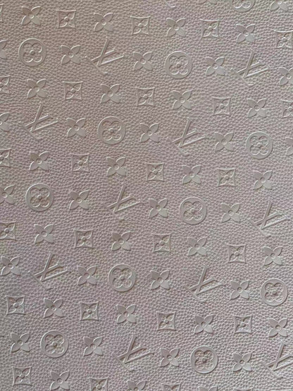 Fashion Embossed LV Crafting Leather Fabric For Handmade Bags ,Shoes and DIY Handicrafts  By Yards (White)