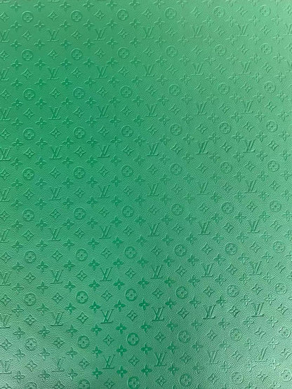 Fashion Embossed LV Crafting Leather Fabric For Handmade Bags and Shoes , Handicrafts  By Yards (Green)