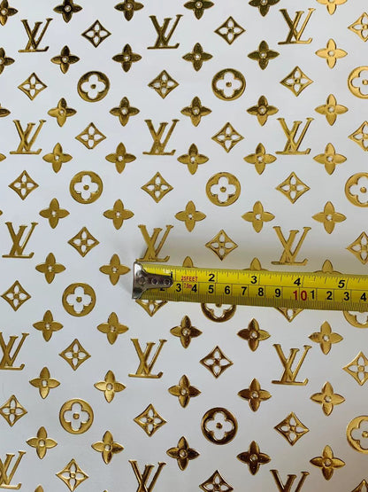 Classic LV Gilding Embossed Leather Fabric ,Handmade Bags Leather ,Handmade Shoes Leather By Yard(white with gold word)