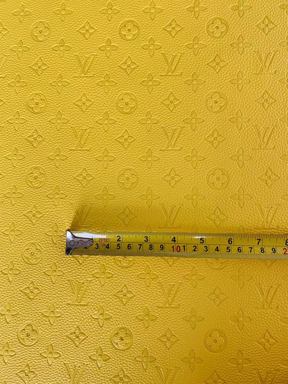 Classic Embossed LV Craft Leather Fabric Shoes Leather , Bags Leather Fabric By Yards (Yellow)