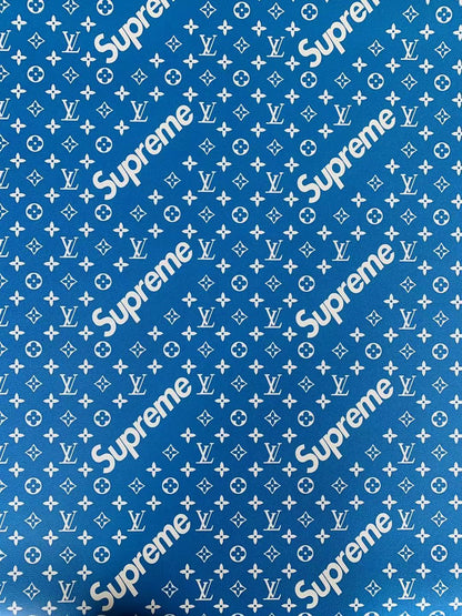 Fashion LV Supreme Leather Case Fabric,Handmade Bag Fabric,Hand-made Shoes Fabric By Yards(Blue)