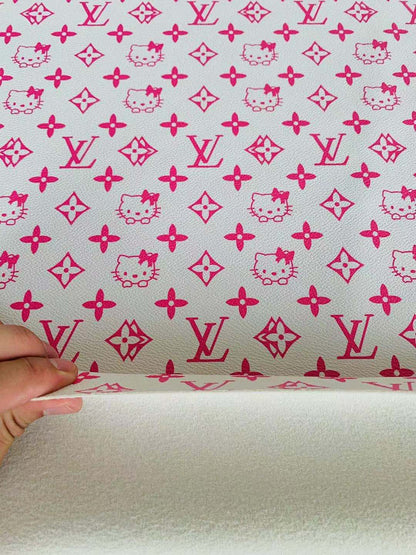 Fashion LV With Hello Kitty Crafting leather fabric Bag leather ,shoes leather ,Handicraft leather By Yards
