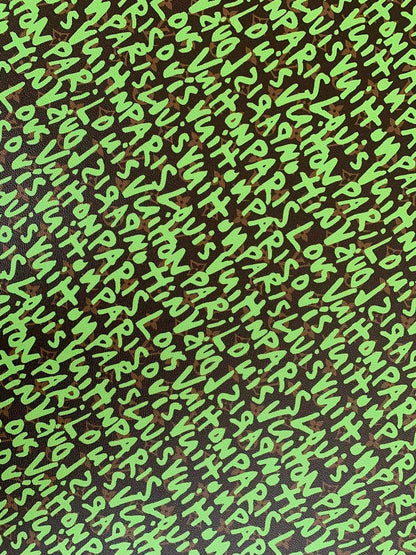 Fashion LV Graffiti Letter Design Vinyl Leather for Handmade Shoes ,Handmade Bags Leather By Yard (Green)