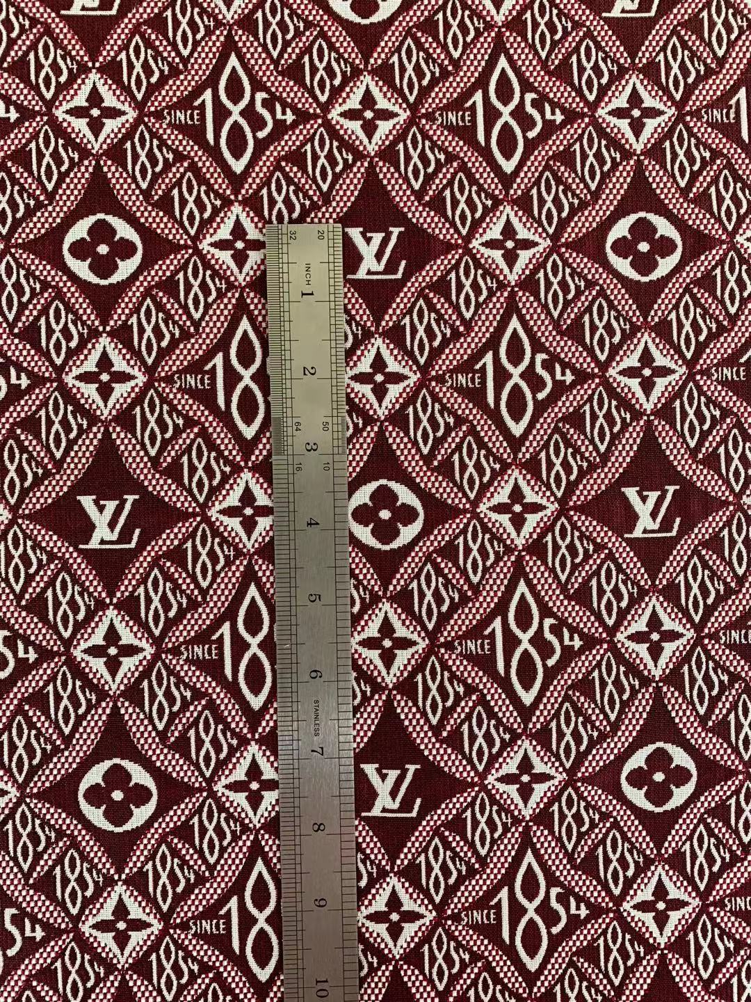 Classic LV 1854 Jacquard Canvas Cloth Fabric ,Handmade shoes fabric ,Bag Fabric Handcraft fabric By Yard (Red)