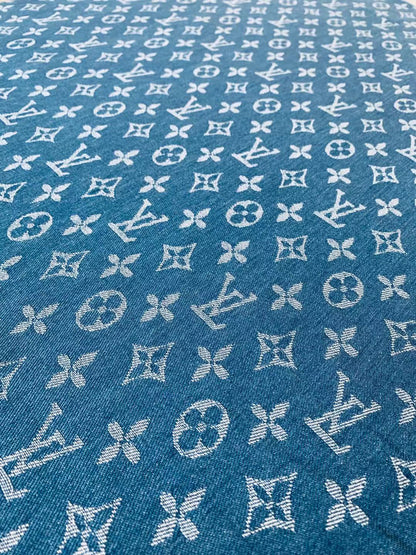 Fashion LV Wash Denim Woven Jacquard fabric ,Jean Fabric For Handmade Goods By Yard ( Wathet )