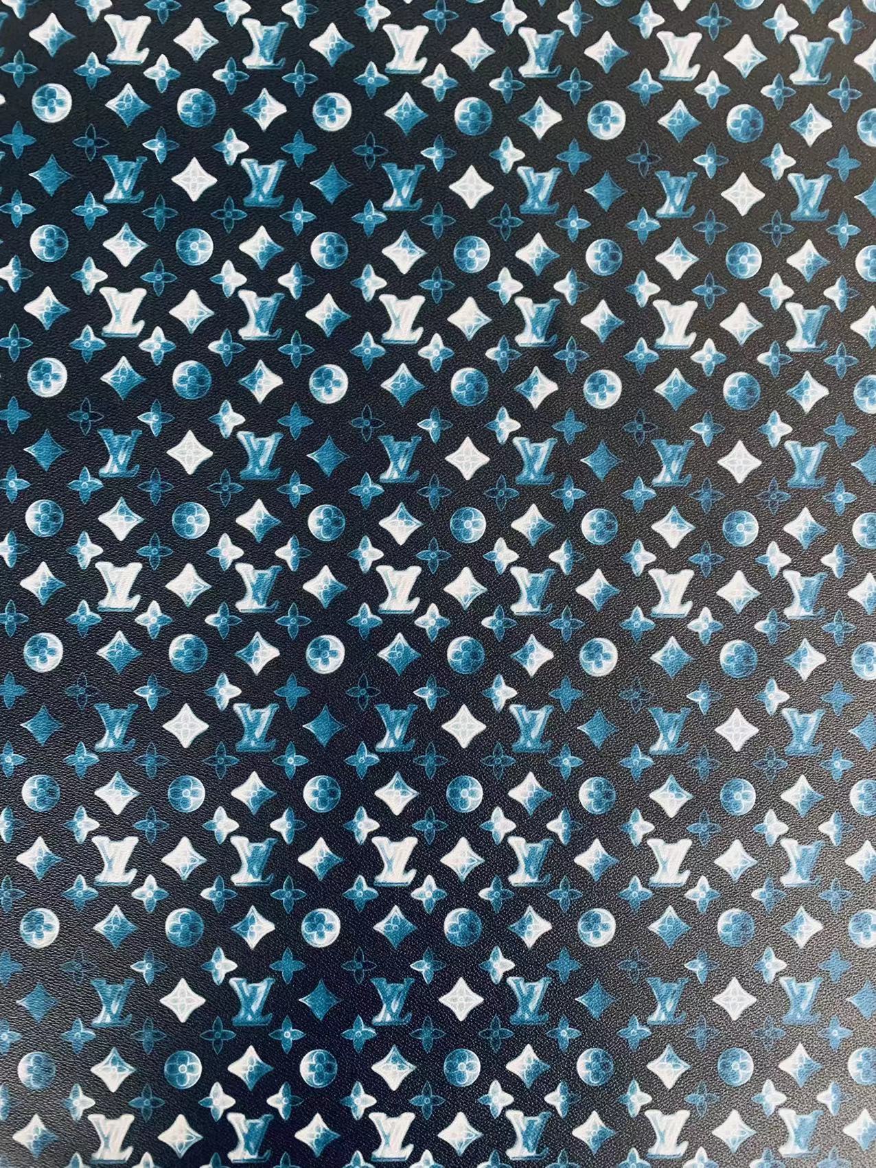 CLASSIC LV  VARIATION BLUE DESIGN LEATHER CASE FABRIC, HANDMADE BAG FABRIC, HAND-MADE SHOES  FABRIC BY YARD