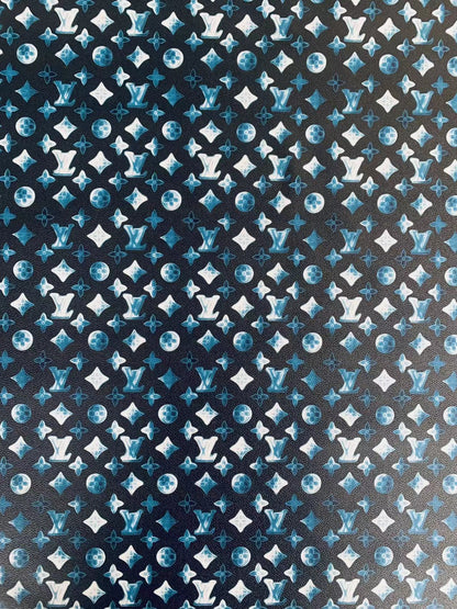 CLASSIC LV  VARIATION BLUE DESIGN LEATHER CASE FABRIC, HANDMADE BAG FABRIC, HAND-MADE SHOES  FABRIC BY YARD