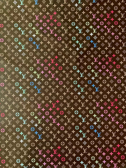 New Black Background Colorful LV Leather Case Fabric,Handmade Bag Fabric,Hand-made Shoes Fabric By Yard