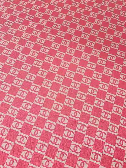 Fashion 1 inch Size Pink Chanel Design Leather Fabric For Handmade Handicraft Goods By Yards