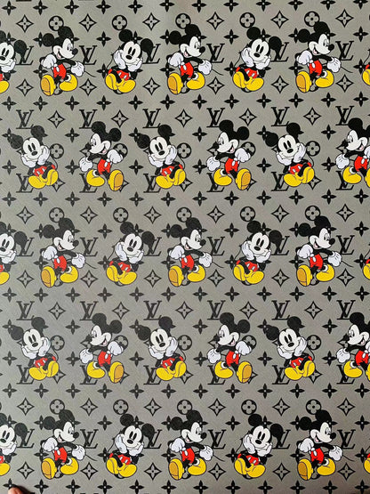 Gray Mickey Mouis With LV Leaher Fabric For Handmade Handicraft Sneakers Upholstery