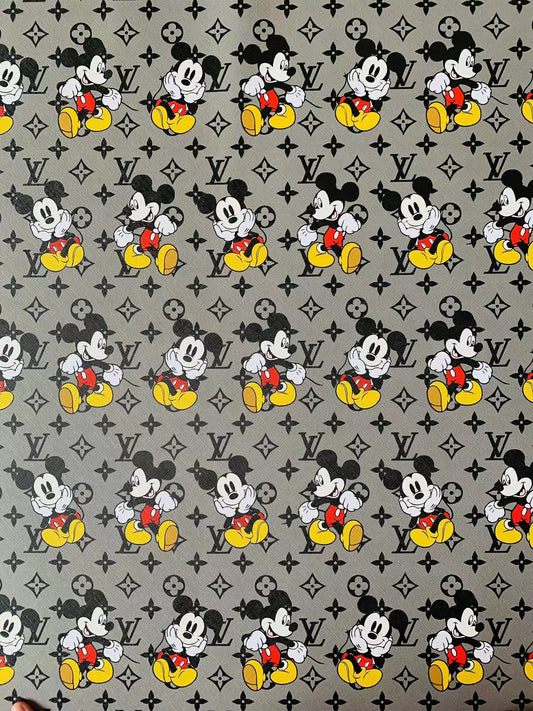 Gray Mickey Mouis With LV Leaher Fabric For Handmade Handicraft Sneakers Upholstery