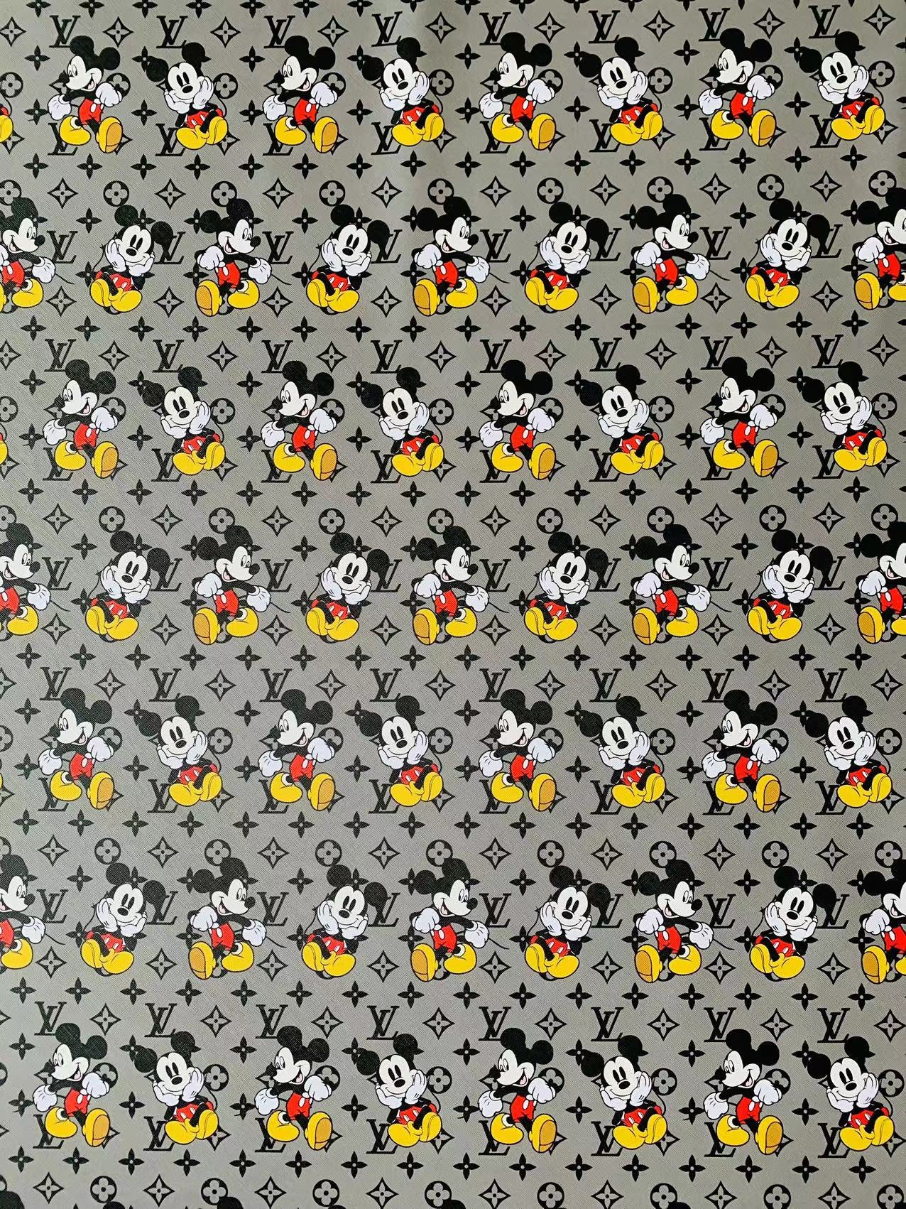 Gray Mickey Mouis With LV Leaher Fabric For Handmade Handicraft Sneakers Upholstery