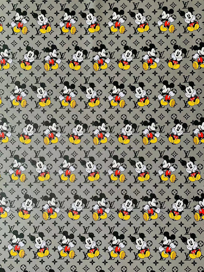 Gray Mickey Mouis With LV Leaher Fabric For Handmade Handicraft Sneakers Upholstery