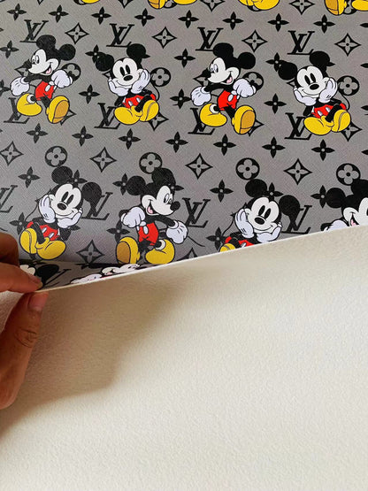 Gray Mickey Mouis With LV Leaher Fabric For Handmade Handicraft Sneakers Upholstery