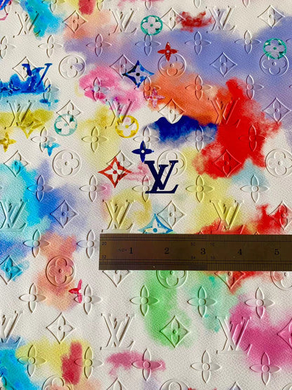 Tianchao Store New Craft LV Embossed Leather Fabric With Colorful Ink Pigment Deisgn For Handicraft By Yard