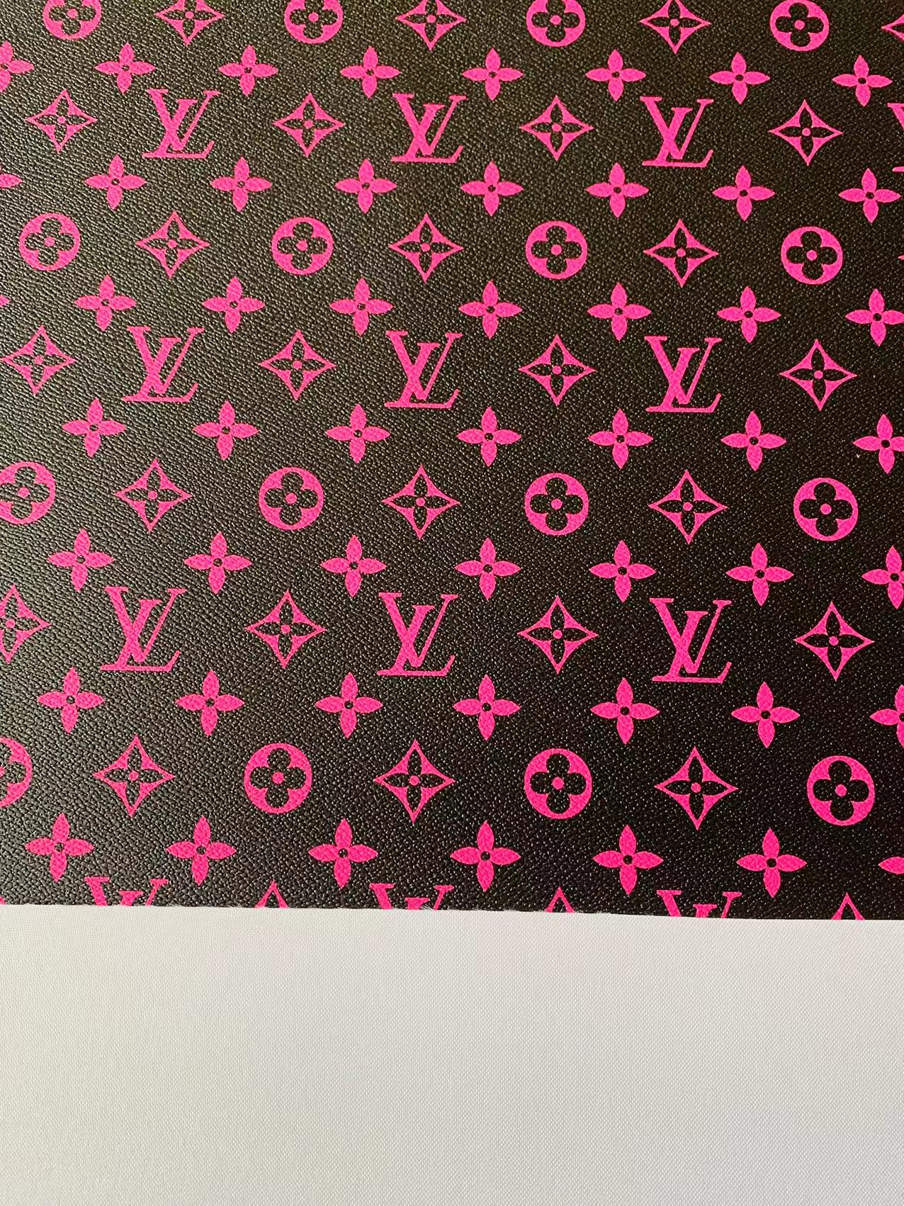 Custom Desin Black With Dark Pink LV Vinyl Leather For DIY Sneakers And Upholstery