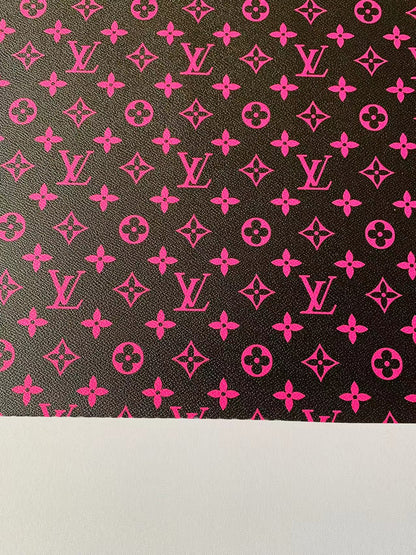 Custom Desin Black With Dark Pink LV Vinyl Leather For DIY Sneakers And Upholstery