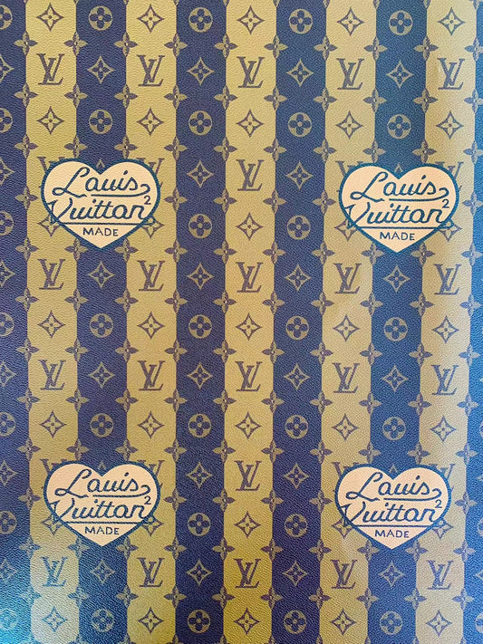 Fashion Yellow with Brown LV Stripe Leather Case Fabric,Handmade Bag Fabric,Hand-made Shoes Leather Fabric By Yard