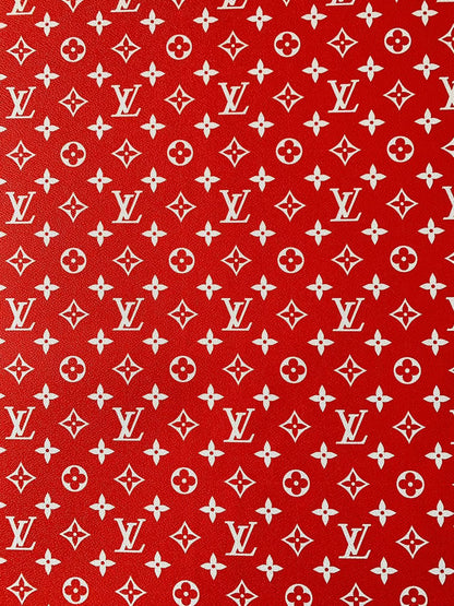 Classic Red With White LV Vinyl leather fabric For Handmade Bag ,DIY shoes , Car leather By Yard