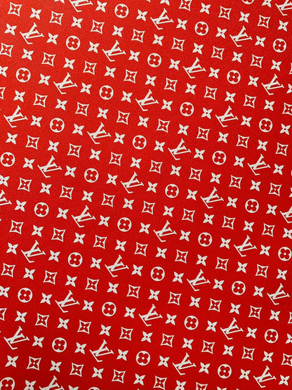 Classic Red With White LV Vinyl leather fabric For Handmade Bag ,DIY shoes , Car leather By Yard