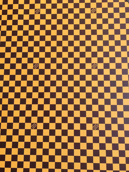 Craft 3.5 CM Yellow Plaid LV Vinyl Leather Fabric For Handmade Bag ,Sneaker,Upholstery Handicraft Goods