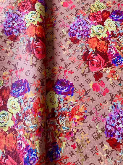 Fashion LV With Big Flower Craft Leather Fabric For Handmade Bag ,Sneaker,Upholstery Goods By Yard