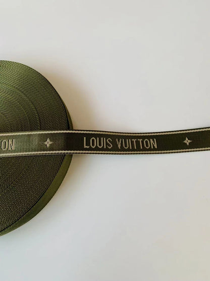 Craft LV 1.5 Inch Handmade Trim Embroidered Army Green Stripe Ribbon By Yard