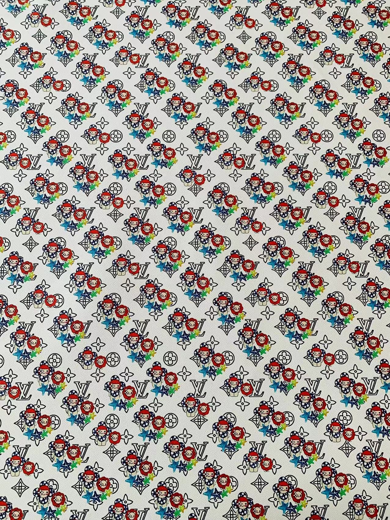 Fashion LV with Cute Flower Design Lether Fabric For Handmade Sneaker, Upholstery Handicraft Goods By Yard