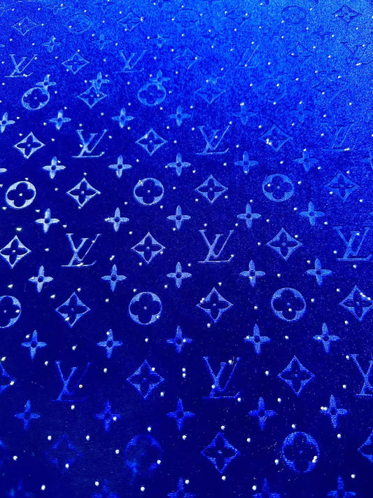 Fashion Luxury LV With Diamond Knitting Velvet Fabric For Handmade Sneaker, Upholstery ,Apparel By Yard(Blue)