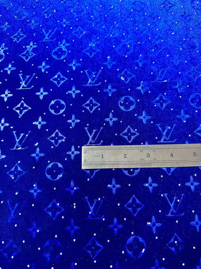 Fashion Luxury LV With Diamond Knitting Velvet Fabric For Handmade Sneaker, Upholstery ,Apparel By Yard(Blue)