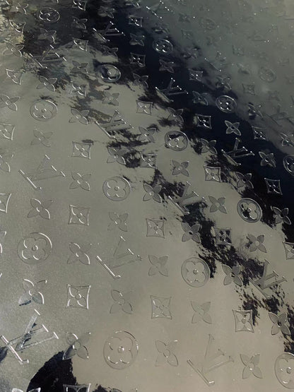 Bright Black Embossed  LV Leather Fabirc,Lacquer Leather For Handmade shoes,bags ,furniture customized By Yards