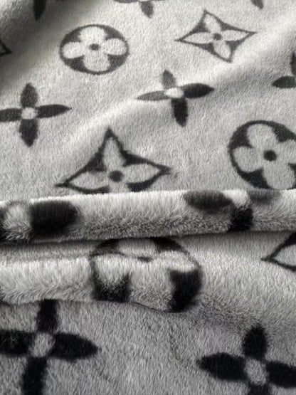 Big LV Design Gray NO LOGO Rabbit Plush Fabric, Cony Fabric For Handmade Clothing By Yard
