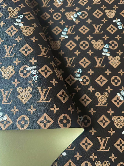 Craft Best Quality LV With Mickey Mouse Vinyl Leather Fabric For Handmade Sneaker,Upholstery By Yard